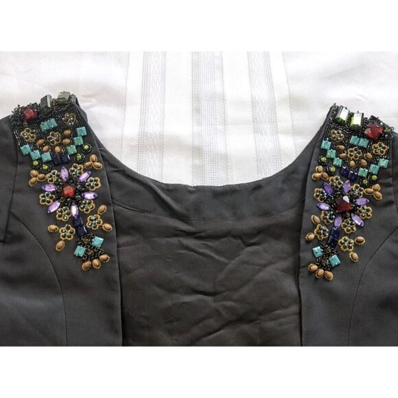 TIBI NY Charcoal Gray 100% Silk Jewel Embellished Cap Sleeve Mini Dress Size 4 - Picture 9 of 10